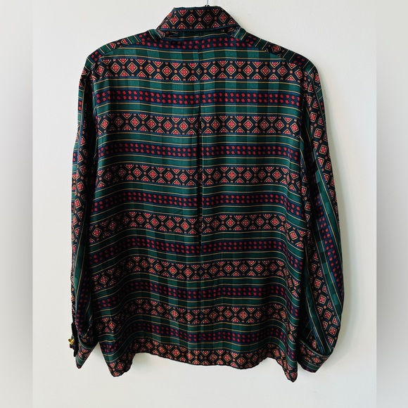 Beautiful Vintage 100% Silk Multicolor Stripe Paisley Floral Print Top Size 8 - Picture 8 of 13